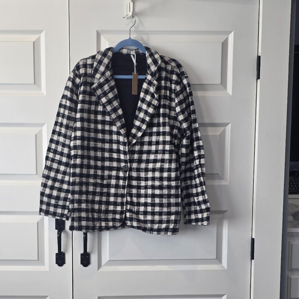NWT: Hello Nite LA One Button Checkered Cotton Blazer